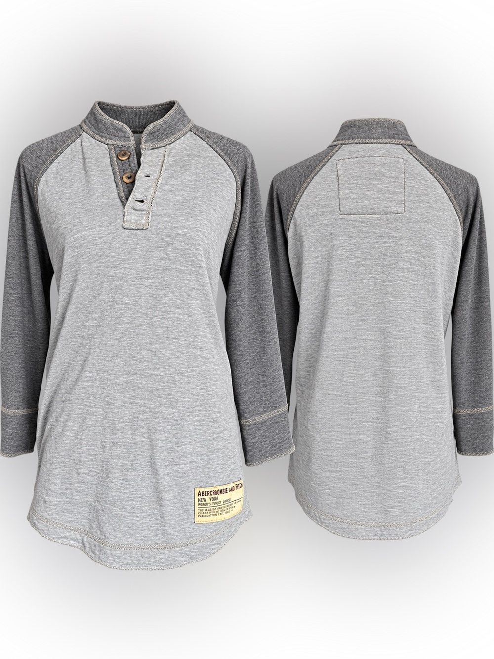 Abercrombie & Fitch Gray Raglan Henley Long Sleeve Top
